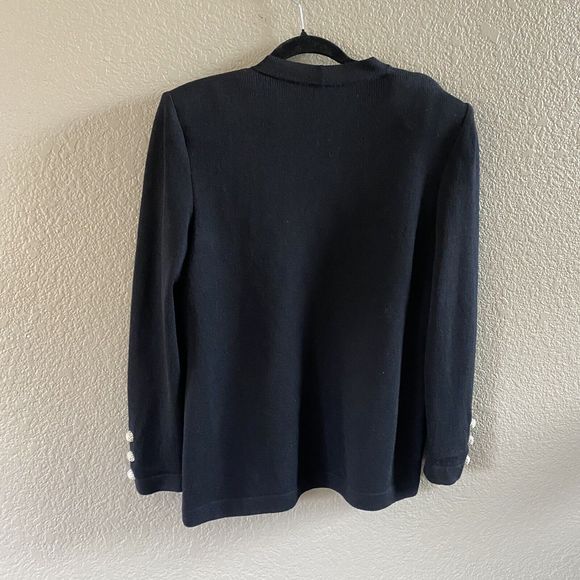 ST JOHN Basics Cardigan Jacket Black rhinestone Buttons Santana Knit size 6 - Picture 2 of 15